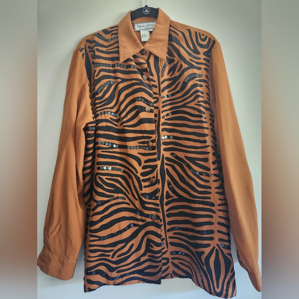 Copper and Black Silk Blouse (Vintage)